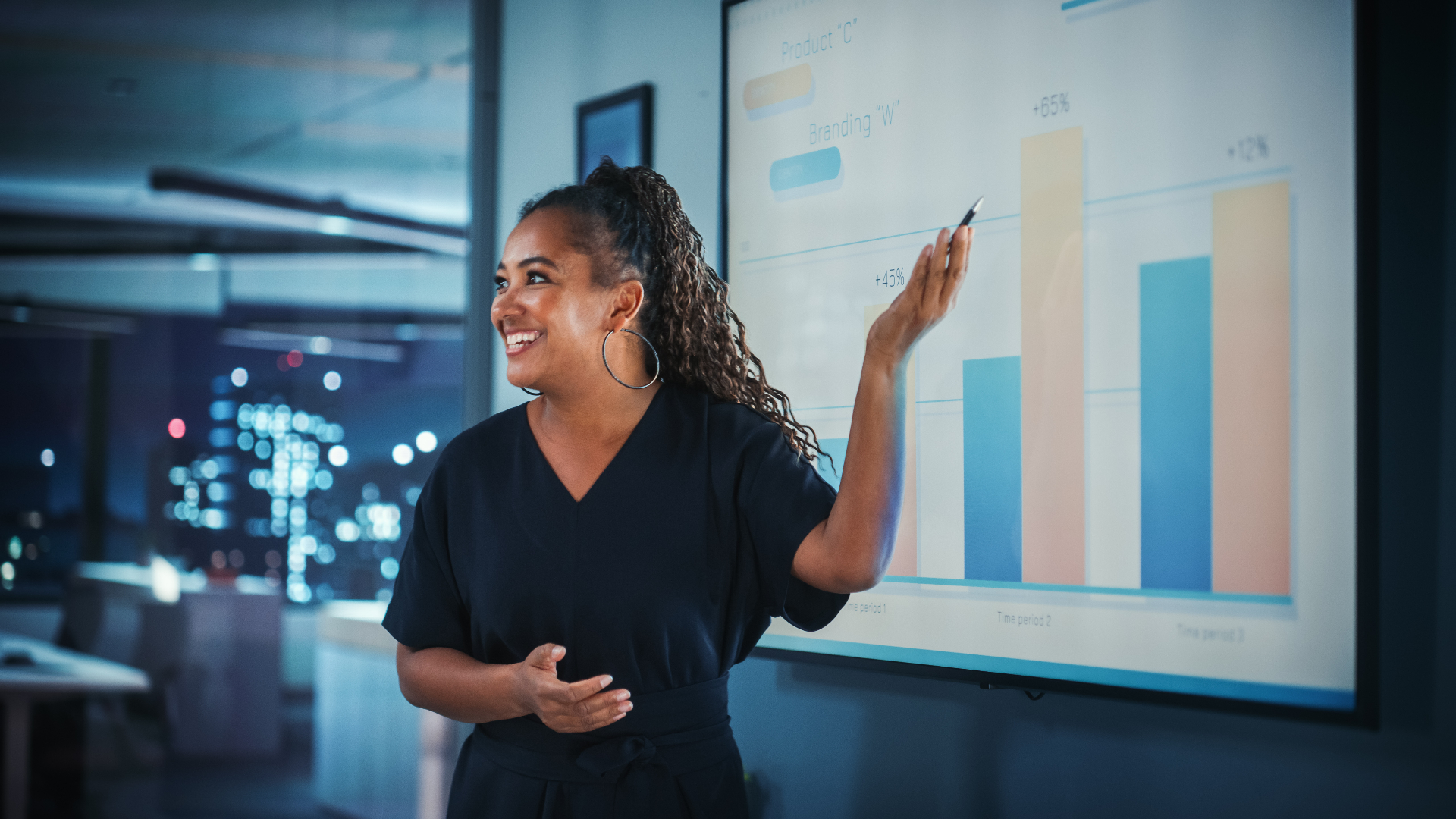 Business leader presenting growth results